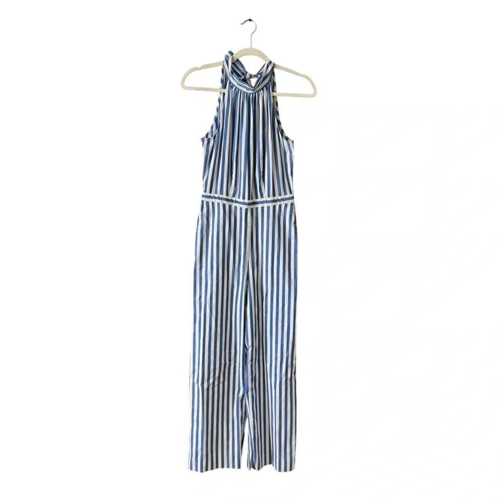J.Crew Blue White Stripe Halter Jumpsuit‎ Coastal Nautical Size 2
